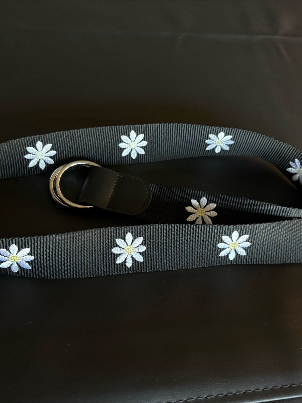 Target Black Floral Webbing Belt with Silver Double-Ring Buckle